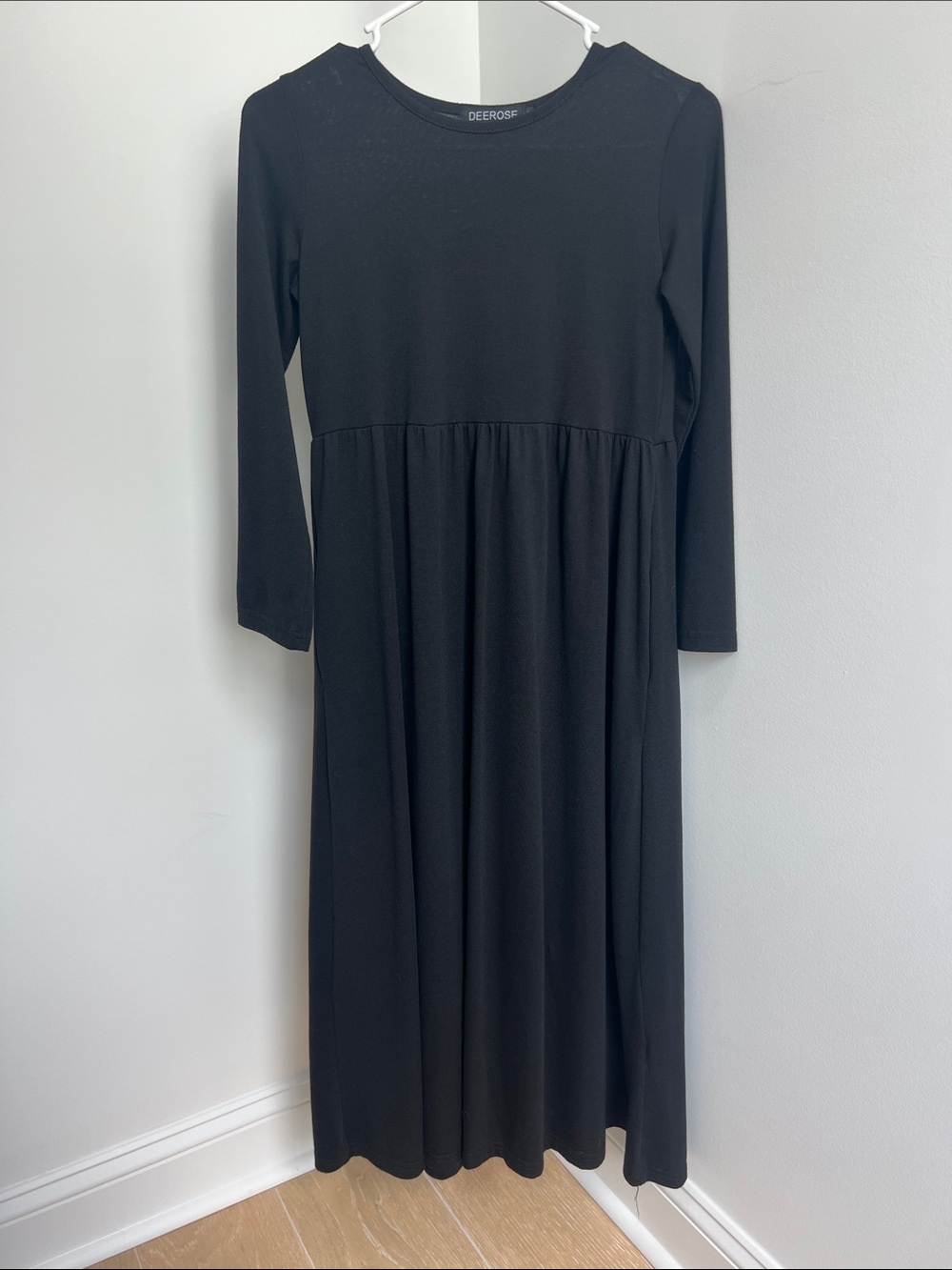 Girls Black Long Sleeve Casual Midi Dress